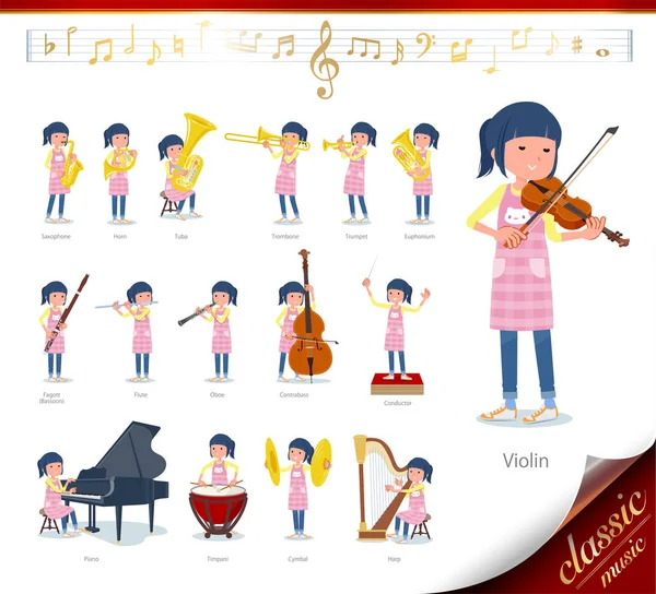 Set Childminder Women Classical Music Performances Actions Play Various Instruments — стоковый вектор