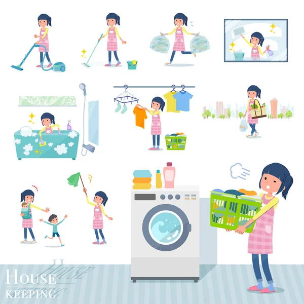 Çocuk Bakıcısı Kadınlar Temizleme Çamaşırhane Gibi Ilgili Bir Dizi Çocuk — Stok Vektör