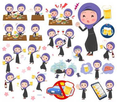 Bir dizi alkol ile ilgili hijab giyen kadınlar. Bir canlı görünüm ve başarısızlık alkol hakkında ifade eylem vardır. Böylece düzenlemek kolaydır vektör sanat değil.