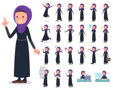 Kim çeşitli duygular ifade ile hijab giyen kadınlar kümesi. İşyerleri ve kişisel bilgisayarlar ile ilgili eylem vardır. Böylece düzenlemek kolaydır vektör sanat değil.