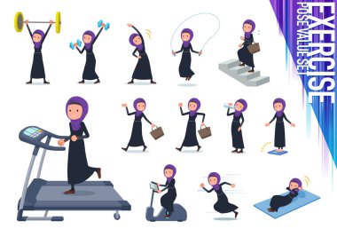 Egzersiz ve spor hijab giyen kadınlar kümesi. Sağlıklı vücut taşımak için çeşitli eylemler vardır. Böylece düzenlemek kolaydır vektör sanat değil.