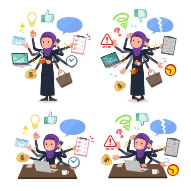 Ofiste çoklu görevler gerçekleştiren hijab giyen kadınlar kümesi. Sorunsuz yapmam gerekenler ve bu panik içinde bir desen vardır. Böylece düzenlemek kolaydır vektör sanat değil.