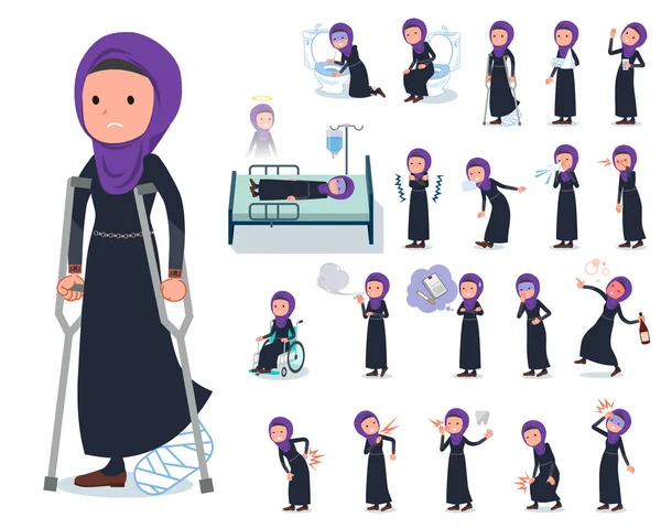 Satu Set Wanita Mengenakan Jilbab Dengan Cedera Dan Ilustrasi Ada - Stok Vektor