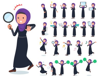 Bir dizi akıllı telefonlar gibi dijital ekipman ile hijab giyen kadınlar. Duyguları ifade eylem vardır. Böylece düzenlemek kolaydır vektör sanat değil.