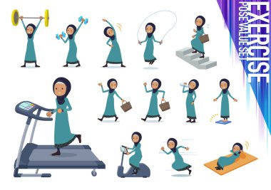 Yaşlı kadınlar egzersiz ve spor hijab giyen kümesi. Sağlıklı vücut taşımak için çeşitli eylemler vardır. Böylece düzenlemek kolaydır vektör sanat değil.