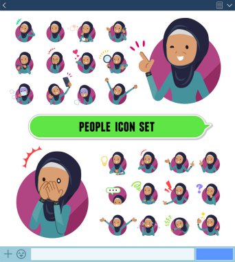 Yaşlı hijab ifade ile çeşitli duygular Sns ekranda giyen kadınlar kümesi. Sevinç ve üzüntü gibi duyguların varyasyon vardır. Böylece düzenlemek kolaydır vektör sanat değil.