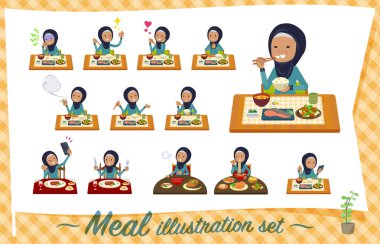 Eski yemek hakkında hijab giyen kadınlar kümesi. Japon ve Çin mutfağı, ve benzeri Batı tarzı yemekleri. Böylece düzenlemek kolaydır vektör sanat değil.