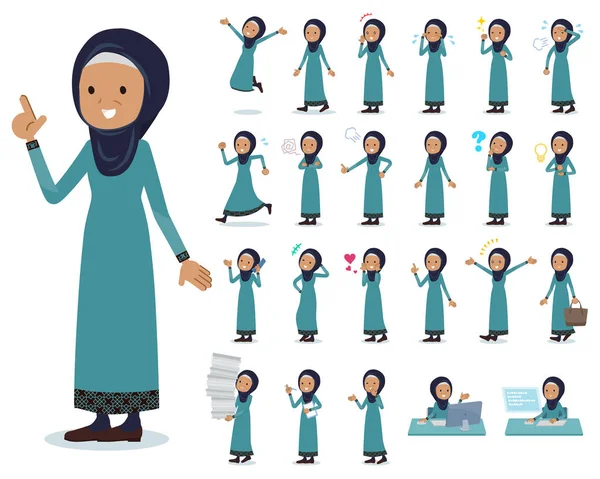Satu Set Wanita Tua Mengenakan Jilbab Dengan Yang Mengekspresikan Berbagai - Stok Vektor