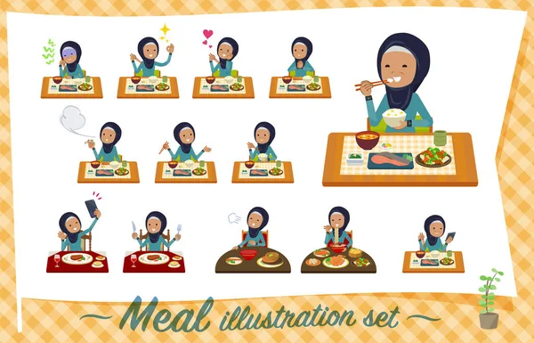 Eine Reihe Von Alten Frauen Tragen Hijab Über Mahlzeiten Japanische — Stockvektor