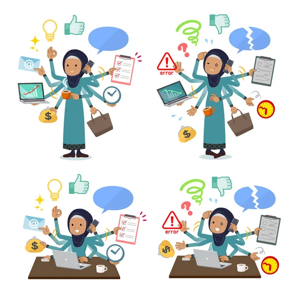 Eski hijab giyen kadın ofiste çoklu görevler gerçekleştiren kümesi. Sorunsuz yapmam gerekenler ve bu panik içinde bir desen vardır. Böylece düzenlemek kolaydır vektör sanat değil.