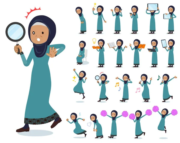 Conjunto Ancianas Que Usan Hijab Con Equipos Digitales Como Teléfonos — Vector de stock