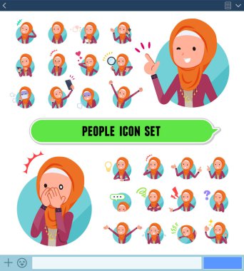 Bir dizi ile hijab giyen kadınlar Sns ekrandaki çeşitli duygular ifade eder. Sevinç ve üzüntü gibi duyguların varyasyon vardır. Böylece düzenlemek kolaydır vektör sanat değil.