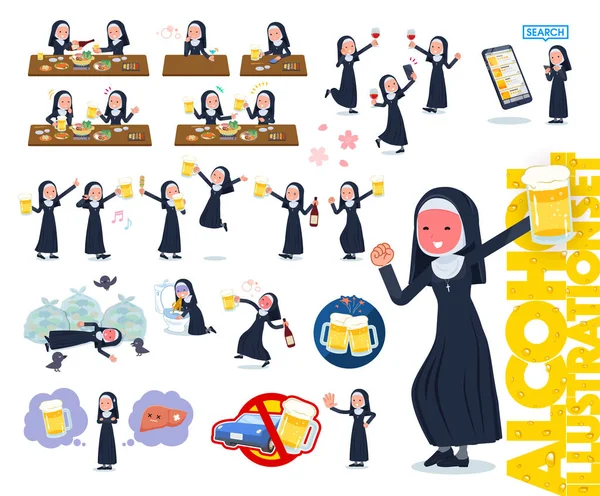 Ensemble Femmes Nonnes Liées Alcool Une Apparence Vivante Action Qui — Image vectorielle