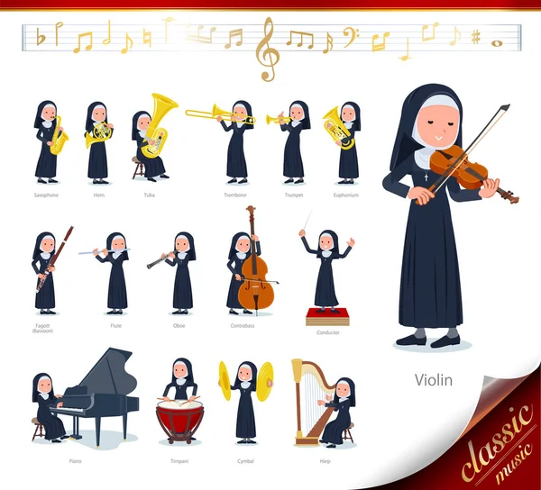 Conjunto Mujeres Monjas Actuaciones Música Clásica Hay Acciones Para Tocar — Vector de stock