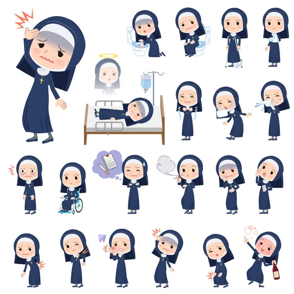 Ensemble Femmes Nonnes Avec Des Blessures Maladie Des Actions Qui — Image vectorielle