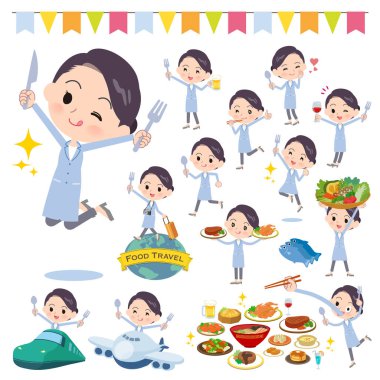 Bilim adamı kadınlar gıda olayları kümesi. Bir çatal ve kaşıkla ve eğlenceli yaşıyorsanız eylem vardır. Böylece düzenlemek kolaydır vektör sanat değil.