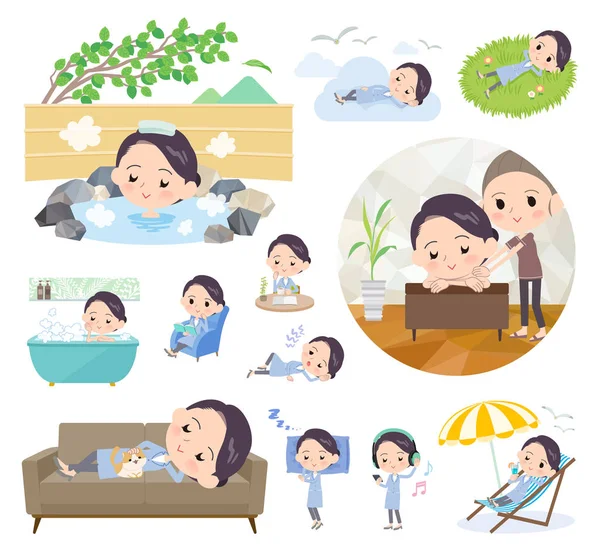 Set Scientist Women Relaxing Actions Vacation Stress Relief Vector Art — стоковый вектор