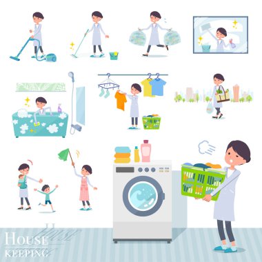 Bilim adamı kadın temizlik Temizleme ve Çamaşırhane gibi ilgili bir dizi. Çocuk yetiştirme gibi çeşitli eylemler vardır. Böylece düzenlemek kolaydır vektör sanat değil.