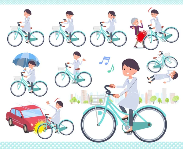 Uppsättning Vetenskapsman Kvinnor Ridning City Cykel Det Finns Åtgärder Seder — Stock vektor