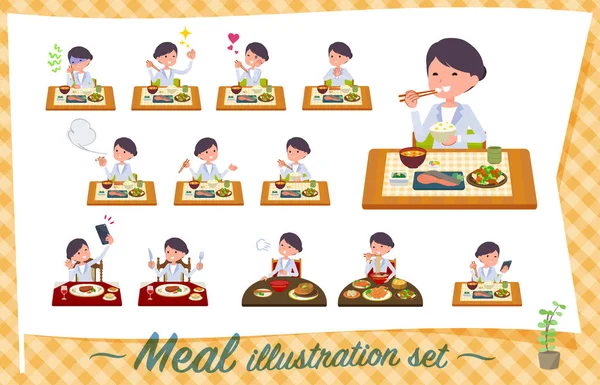 Set Scientist Women Meals Japanese Chinese Cuisine Western Style Dishes — Stock Vector