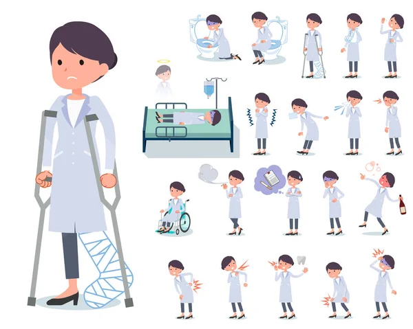 Conjunto Mulheres Cientistas Com Lesão Doença Ações Que Expressam Dependência —  Vetores de Stock