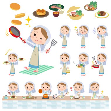Rahibe kadınlar yemek hakkında bir dizi. Mutfakta çeşitli şekillerde yemek eylem vardır. Böylece düzenlemek kolaydır vektör sanat değil.