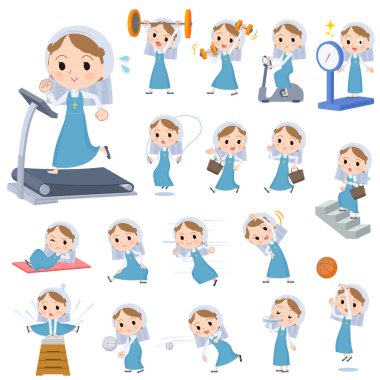 Rahibe kadınlar egzersiz ve spor kümesi. Sağlıklı vücut taşımak için çeşitli eylemler vardır. Böylece düzenlemek kolaydır vektör sanat değil.