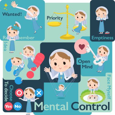 Birtakım duyguları kontrol Rahibe kadınlar. Resim resimler öz duygu ifade çeşitli. Böylece düzenlemek kolaydır vektör sanat değil.