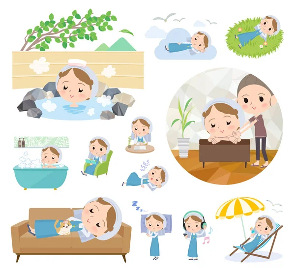 Set Nun Women Relaxing Actions Vacation Stress Relief Vector Art — стоковый вектор