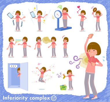 A set of women in sportswear on inferiority complex.There are actions suffering from smell and appearance.It's vector art so it's easy to edit. clipart