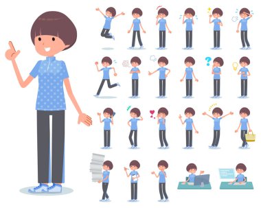 Kim çeşitli duygular ifade ile spor giyim kadınlarda kümesi. İşyerleri ve kişisel bilgisayarlar ile ilgili eylem vardır. Böylece düzenlemek kolaydır vektör sanat değil.