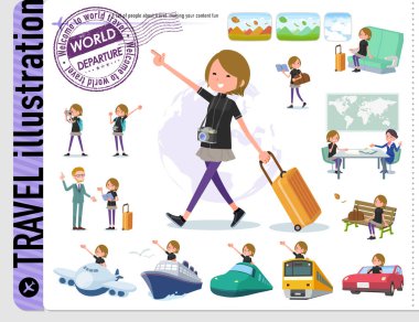 Seyahat spor giyim kadınlarda kümesi. Tekneler ve uçaklar gibi araçlar da vardır. Böylece düzenlemek kolaydır vektör sanat değil.