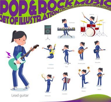 Rock 'n' roll ve pop müzik iskambil spor giyim kadınlarda kümesi. Ayrıca ukulele ve tef gibi çeşitli araçlar vardır. Böylece düzenlemek kolaydır vektör sanat değil.