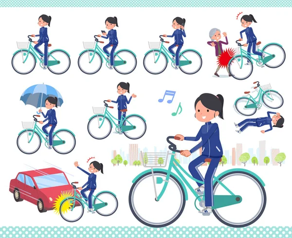 Set Women Sportswear Riding City Cycle Actions Manners Troubles Vector — Stock Vector