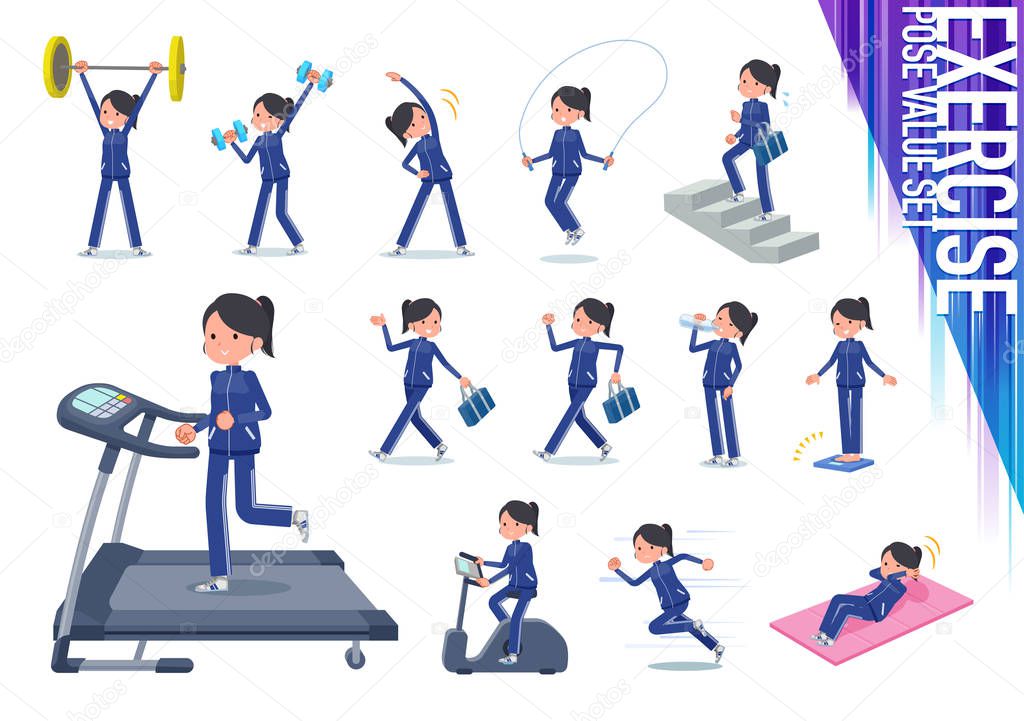 A set of women in sportswear on exercise and sports.There are various actions to move the body healthy.It's vector art so it's easy to edit.