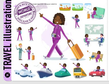 Seyahat spor giyim kadınlarda kümesi. Tekneler ve uçaklar gibi araçlar da vardır. Böylece düzenlemek kolaydır vektör sanat değil.