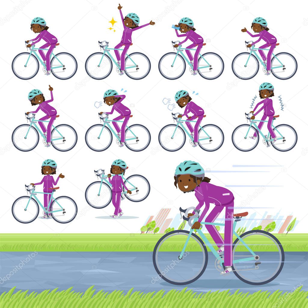 A set of women in sportswear on a road bike.There is an action that is enjoying.It's vector art so it's easy to edit.