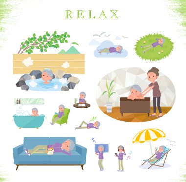 Yaşlı kadınlarda rahatlatıcı hakkında spor giyim kümesi. Tatil ve stres kabartma gibi eylemler vardır. Böylece düzenlemek kolaydır vektör sanat değil.