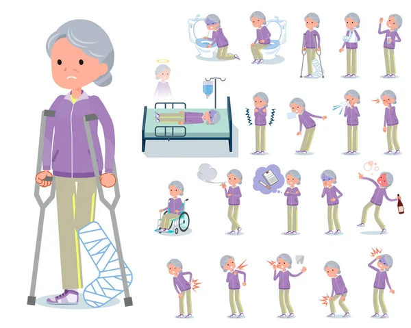 Set Old Women Sportswear Injury Illness Actions Express Dependence Death — Stock Vector