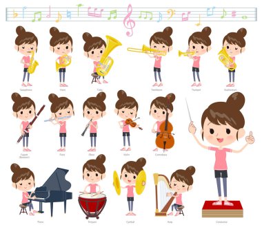 Spor giyim klasik müzik performansları üzerinde kadınlarda kümesi. Eylem çeşitli aletleri yaylı aletler ve rüzgar aletleri gibi oynamak için vardır. Böylece düzenlemek kolaydır vektör sanat değil.