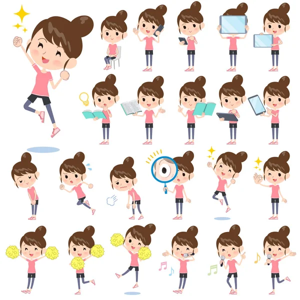 Set Women Sportswear Digital Equipment Smartphones Actions Express Emotions Vector — Stock Vector