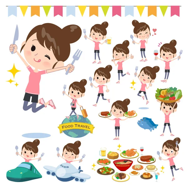 Set Women Sportswear Food Events Actions Have Fork Spoon Having — стоковый вектор