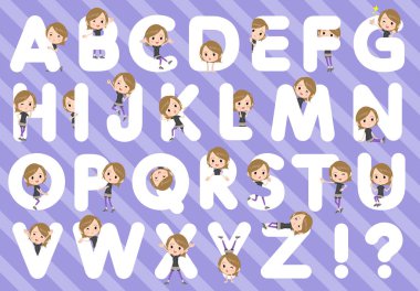 Alfabesi ile tasarlanmış spor giyim kadınlarda kümesi. Eğlenceli karakterlerle ifadeler poz çeşitli teşkil etmektedir. Böylece düzenlemek kolaydır vektör sanat değil.