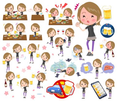 Alkol ile ilgili spor giyim kadınlarda kümesi. Bir canlı görünüm ve başarısızlık alkol hakkında ifade eylem vardır. Böylece düzenlemek kolaydır vektör sanat değil.