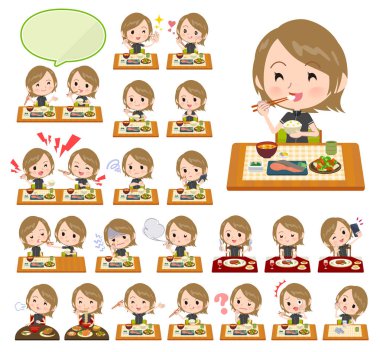 Spor yemekler hakkında kadınlarda kümesi. Japon ve Çin mutfağı, ve benzeri Batı tarzı yemekleri. Böylece düzenlemek kolaydır vektör sanat değil.