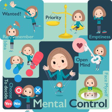 Duyguları kontrol spor giyim kadınlarda kümesi. Resim resimler öz duygu ifade çeşitli. Böylece düzenlemek kolaydır vektör sanat değil.