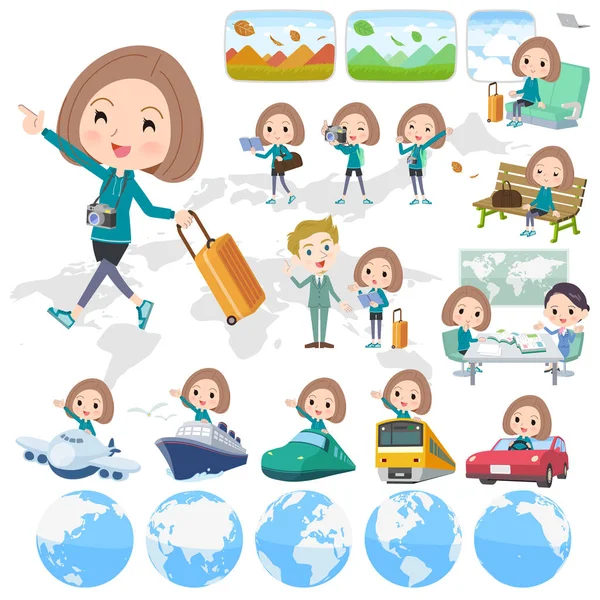 Set Women Sportswear Travel Also Vehicles Boats Airplanes Vector Art — Stock Vector