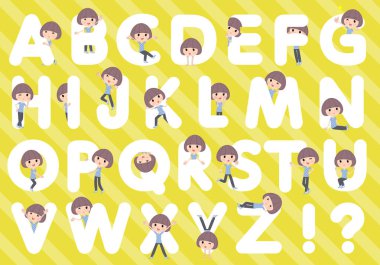 Alfabesi ile tasarlanmış spor giyim kadınlarda kümesi. Eğlenceli karakterlerle ifadeler poz çeşitli teşkil etmektedir. Böylece düzenlemek kolaydır vektör sanat değil.