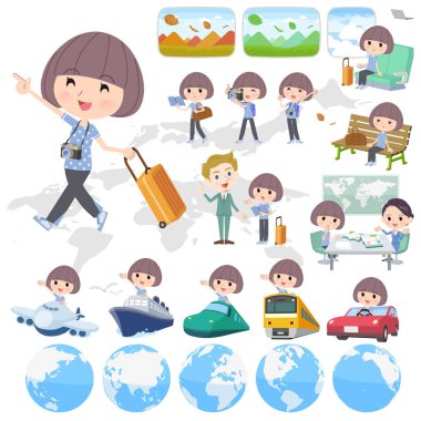 Seyahat spor giyim kadınlarda kümesi. Tekneler ve uçaklar gibi araçlar da vardır. Böylece düzenlemek kolaydır vektör sanat değil.