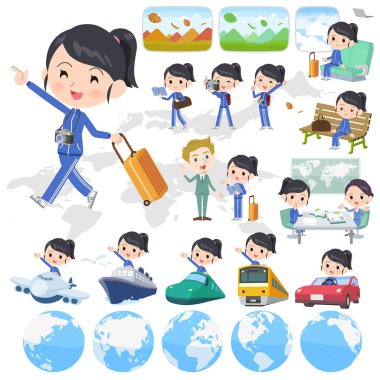 Seyahat spor giyim kadınlarda kümesi. Tekneler ve uçaklar gibi araçlar da vardır. Böylece düzenlemek kolaydır vektör sanat değil.